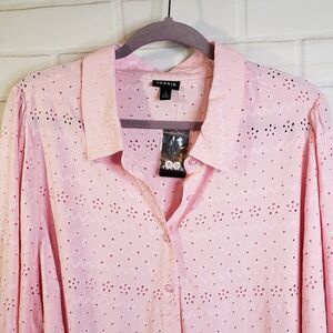 PRETTY NEW Torrid Pink Eyelet Button Front Peplum Blouse Top womens plus 3XL